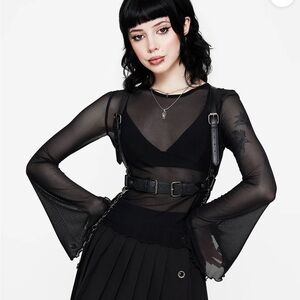 SOLD*****Disturbia Black Mesh Top , Flavia Mesh Fluted